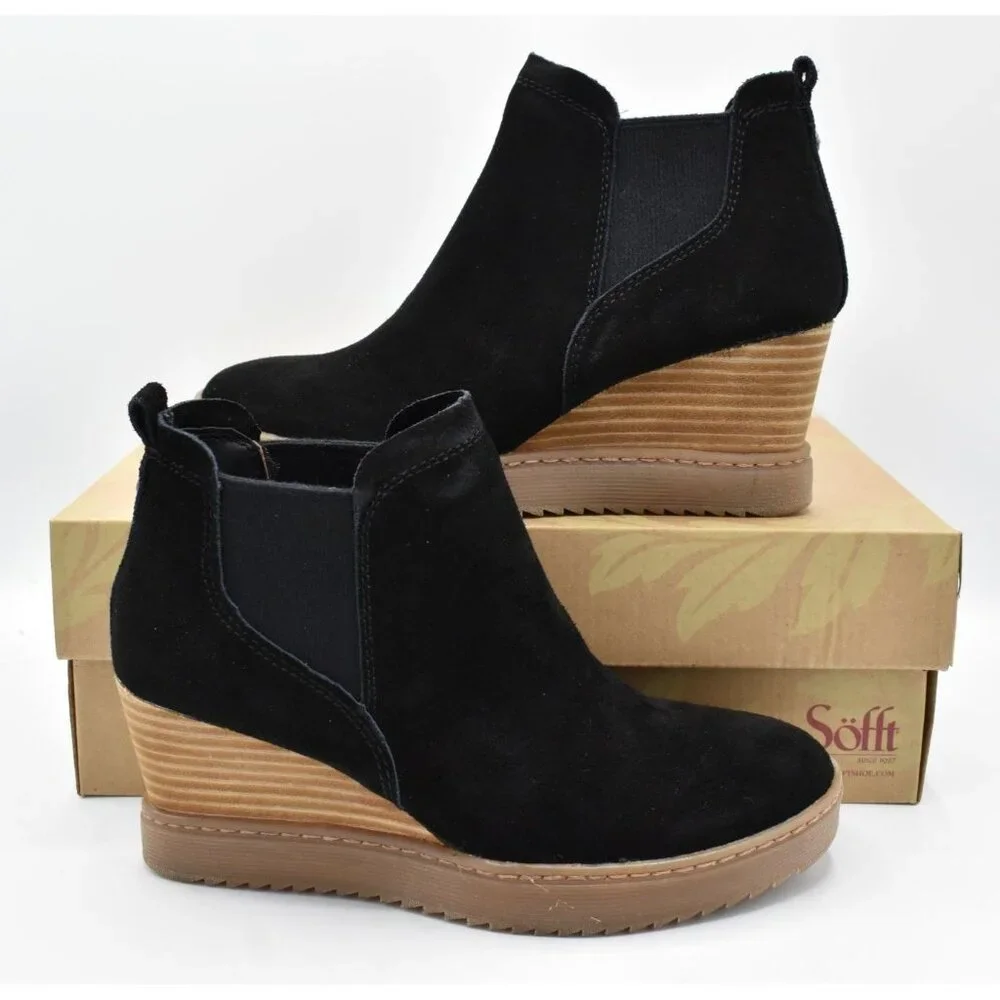 Sofft Womens Size 11 Samaya‎ Black Suede Wedge Booties Boots Shoes
